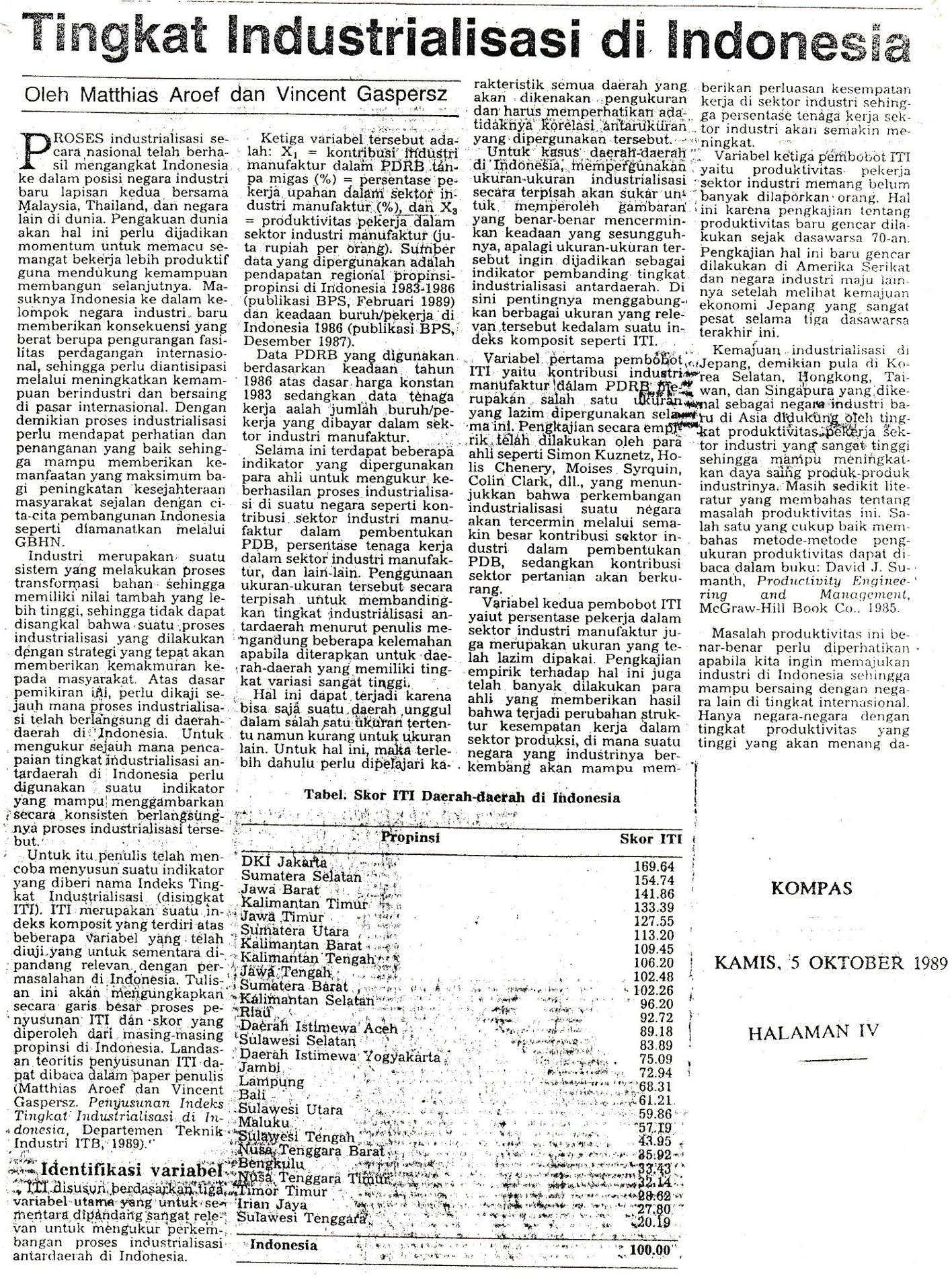 1989 Kompas Tingkat Industrialisasi di Indonesia MA VG 1
